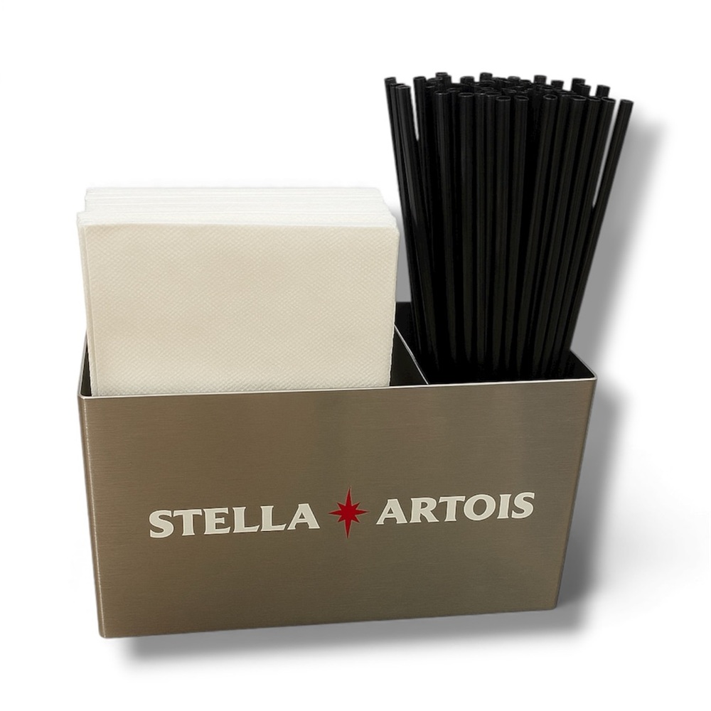 Stella Artois Silver Stainless Steel Metal Bar Napkin Holder Caddy Bar Accessory